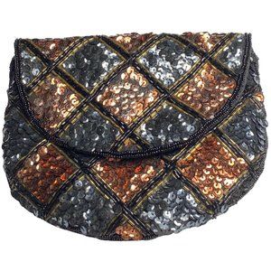 Black and copper sequin clutch purse